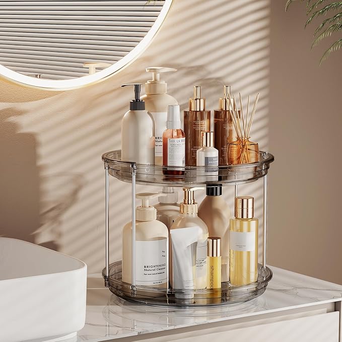 LAMU 2 Tier Lazy Susan Turntable Organizer 9.25'' Rotating Spice Rack Organization for Cabinet, Kitchen, Pantry, Countertop, Bathroom, Vanity, Medicine Cabinet Organizer, Grey