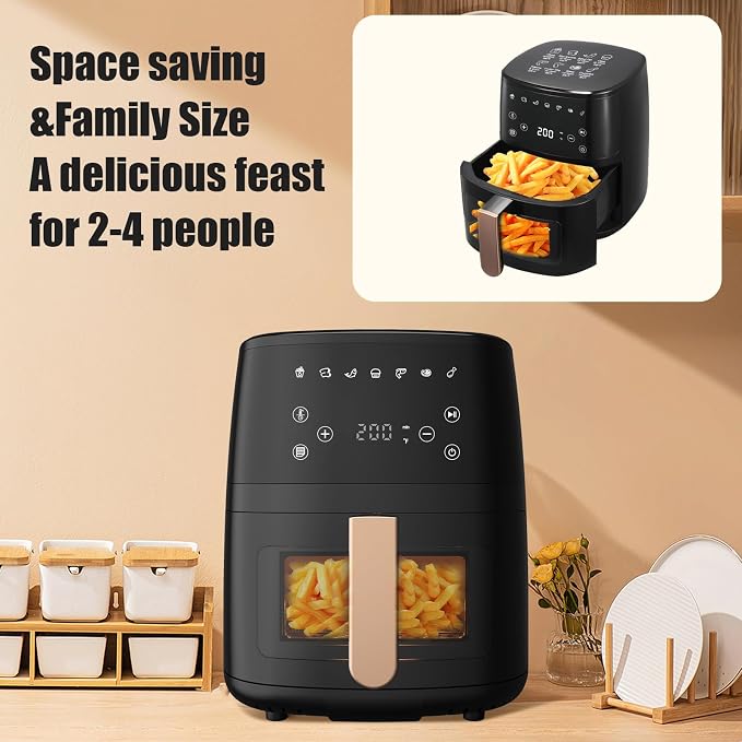 Air Fryer, 4.1QT Air Fry, Roast, Reheat, Dehydrate Digital Air Fryer | 8-in-1 Multifunctional Air Crisp Technology with 400F for hot, Nonstick Basket & Crisper Plate
