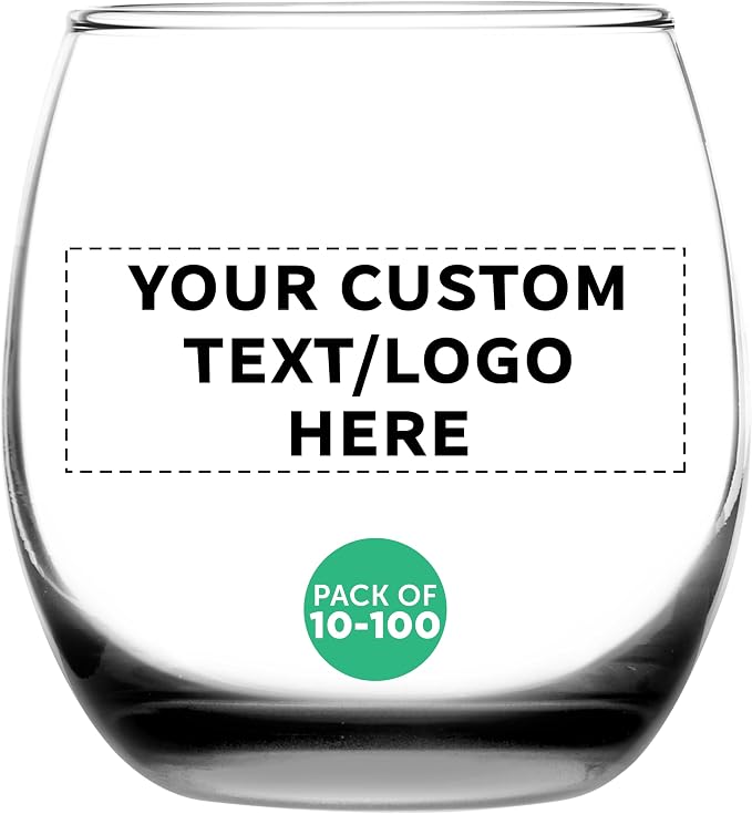 Custom Mikonos Stemless Wine Glasses 11.5 oz. Set of 10/50/100, Personalized Bulk Pack - Restaurant Glassware, Perfect for Red Wine, White Wine, Cocktails - Black