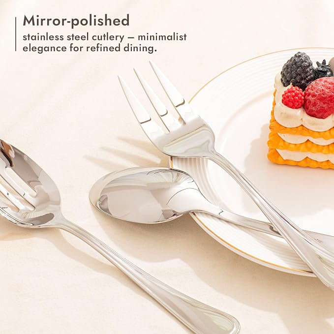 8-Piece Teardrop Serving Utensils Set, 18/10 Stainless Steel Utensils | Serving Utensils, Includes Serving Spoons, Forks & Tongs, Dishwasher Safe, Buffet, Catering, Wedding