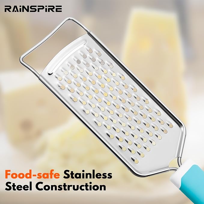 Professional Cheese Graters for Kitchen Stainless Steel Handheld, Metal Lemon Zester Grater With Handle For Cheese, Chocolate, Spices, Kitchen Gadgets Tools, Soft Grip Handle (Blue)