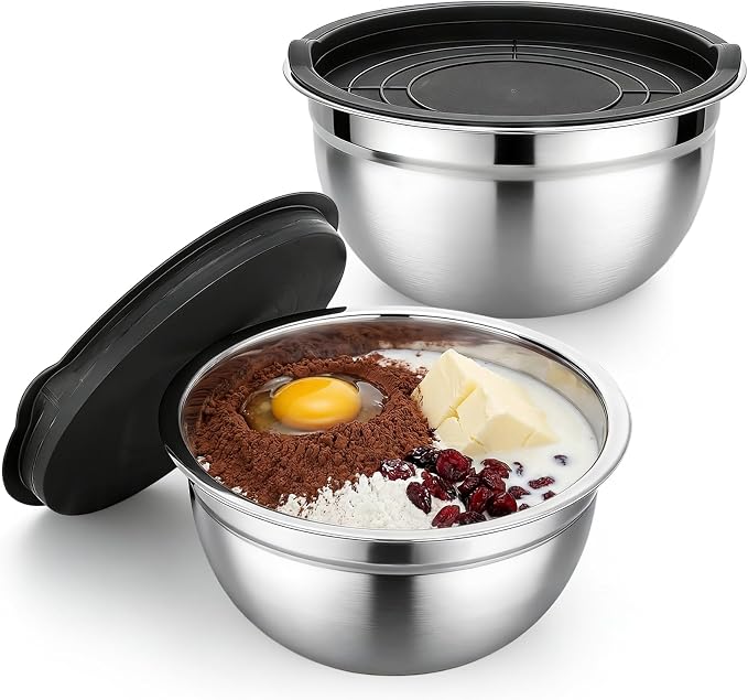 Beasea Mixing Bowls with Lids, 2 Pack 1.5 QT Small Stainless Steel Mixing Bowls with Lids, Nesting Metal Bowl Set for Kitchen, Baking, Prepping, Serving, Cooking