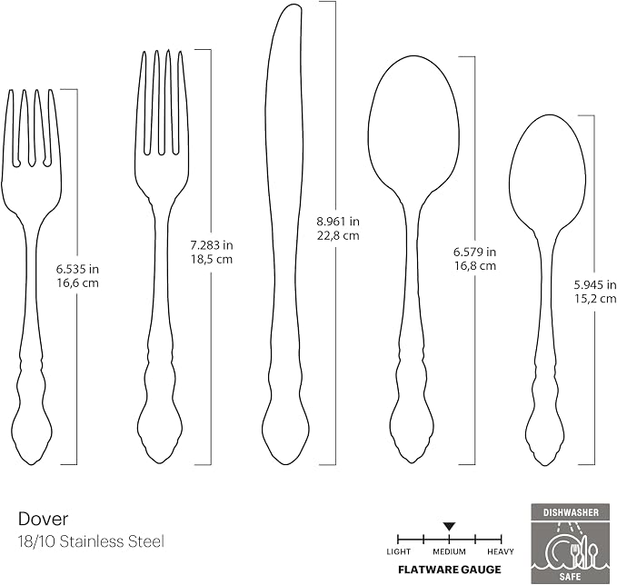 Oneida Dover 20-Piece 18/10 Silverware Set for 4, Flatware | mirror finish, dishwasher safe | includes knives, forks, and spoons | cutlery set for kitchen and dining