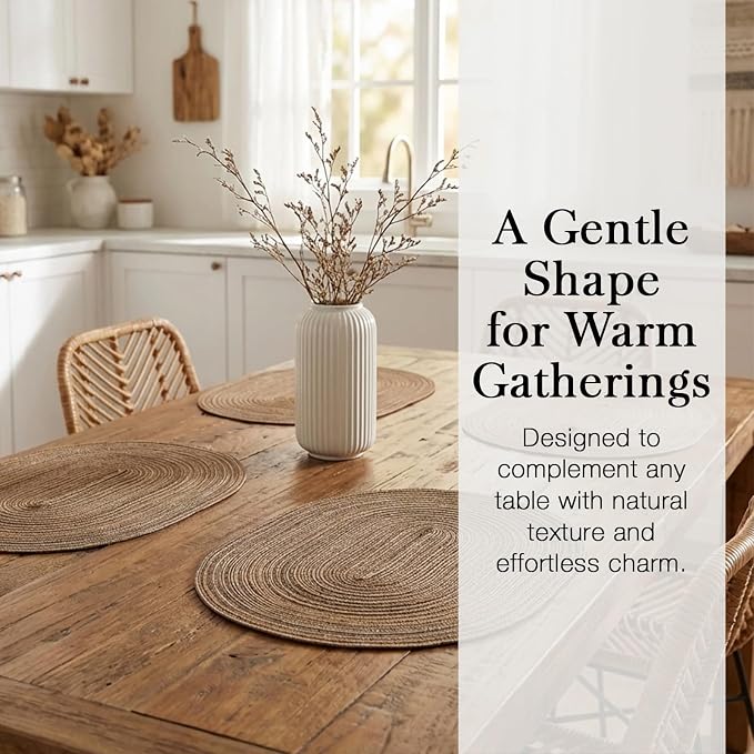 Placemats Set of 4, Woven Oval Braided Dining Table Mats(Brown) | 12 x 17.5 Inch Size Fits Plates and Flatware; Hand Washable and Heat Resistant for Kitchen Use, with Farmhouse and Boho Style