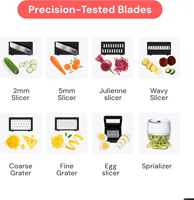 Fullstar Pro Mandoline Vegetable Slicer, Grater & Spiralizer with Container | 11 in 1 Fruit Cutter, Cheese Grater & Spiralizer with Safety Gloves, Stainless Steel Blades & Container (White)