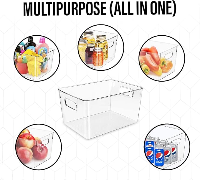 Clear Plastic Storage Bins, Pantry Organizers and Storage, Kitchen Organization and Storage Containers Bins for Organizing, Fridge, Freezer, Bathroom, Pantries, Medicine Cabinet Organizer Bin