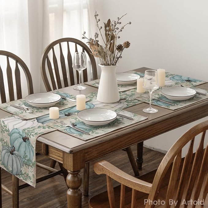Artoid Mode Wood Pumpkins Leaves Fall Placemats Set of 4-12 x 18 Inch | Heat-Resistant Table Mats, Washable Seasonal Autumn Kitchen Dining Decor