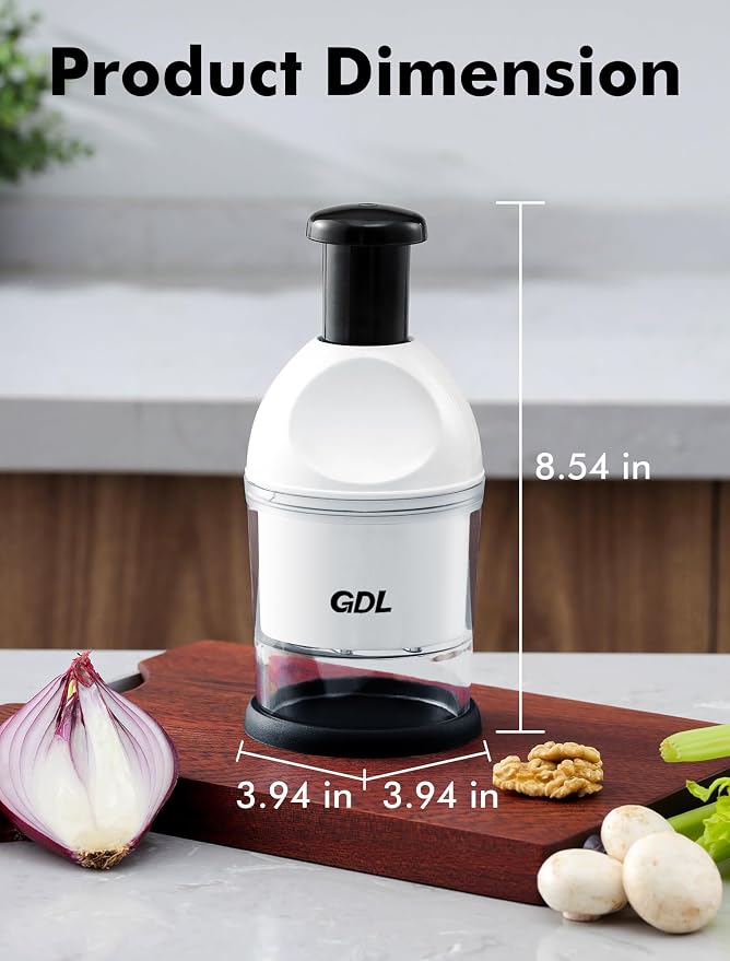 GDL Food Chopper, Manual Slap Vegetable Chopper Onion Dicer, Garlic Mincer | Hand Chopper for Onion Nut Pepper Celery Tomato, Easy & Safe Chopping, No BPA, Durable Stainless Steel Blade, Dishwasher Safe