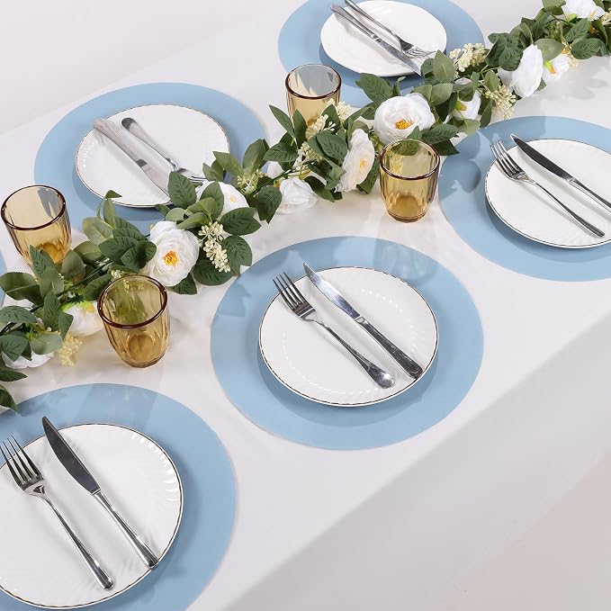 SHACOS 100 PCS 13" Round Paper Placemats Disposable Place Mats Dusty Blue | Throwaway Table Mats for Dinner Wedding Birthday Party Baby Shower Festival Table Decoration Indoor Outdoor