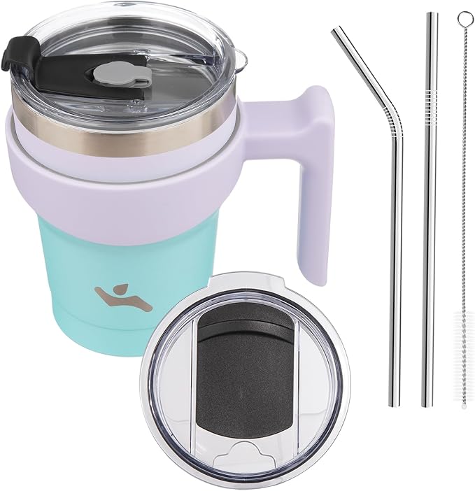 Konokyo 10 oz Tumbler with Handle and Straw, Insulated Travel Mug | Lavender Green; BPA-free, leak-proof tumbler with 2 lids, 2 straws, cup holder fit for coffee, office, travel & daily use