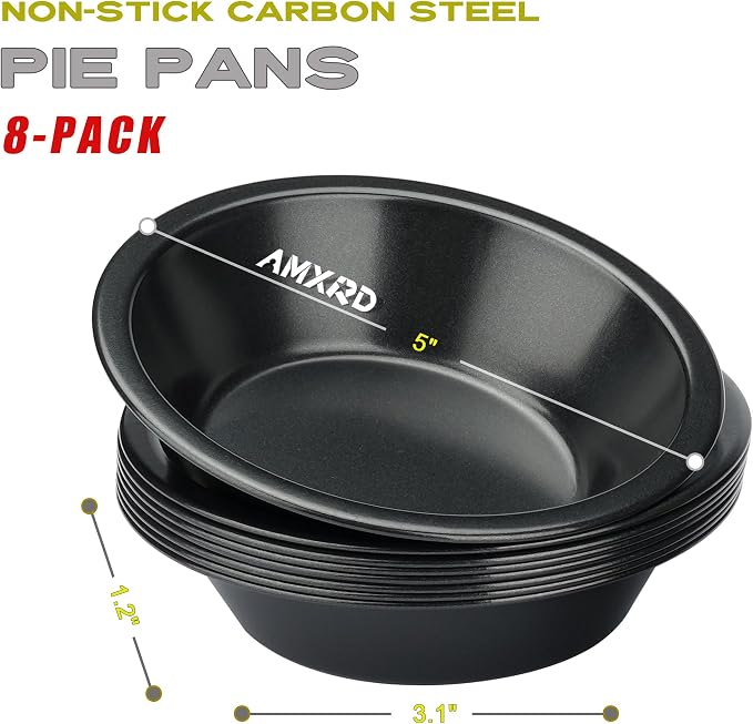 5 inch Mini Pie Pans, 8-Piece Small Round Cake Pan, Reusable Nonstick Carbon Steel Pie Tins for Oven and Instant Pot Baking | Reusable Nonstick Round Carbon Steel Pie Tins, Perfect for Oven and Instant Pot Baking, Reusable, Durable, Easy to Clean
