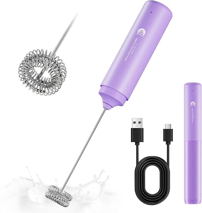Rechargeable Milk Frother Handheld, 2-IN-1 Dual Spring Whisk Electric Frother Wand for Cappuccino Latte Macchiato, Portable Drink Mixer for Coffee, Matcha, Hot Chocolate