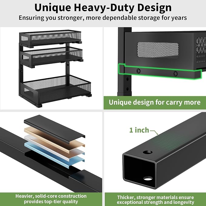 Under Sink Organizer,3-Tier Heavy Duty Pull out Cabinet Organizer Shelf | Height Adjustable,Thickened Metal,Slide out Storage Drawer Rack for Kitchen Bathroom Pantry Laundry Home Organization