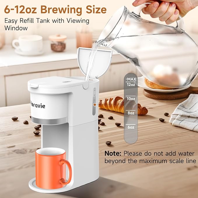Small Single Serve Coffee Maker, One Cup Coffee Machine for K-Cup & Grounds | Portable Pod Coffee Maker, Fast Brew, 6 to 12 oz. Brew Sizes, One Button Design, Easy for Elder to Use, Space Saving, Black