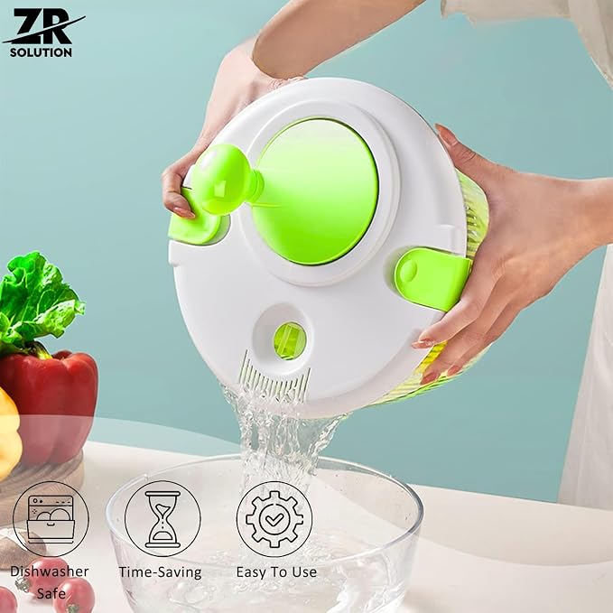 Large Salad Spinner 5 Quart, Manual Lettuce Dryer and Vegetable Washer with Easy Spin Handle, Removable Basket, Drain Bowl and Non-Slip Base for Salad, Greens, Fruits and Kitchen Prep