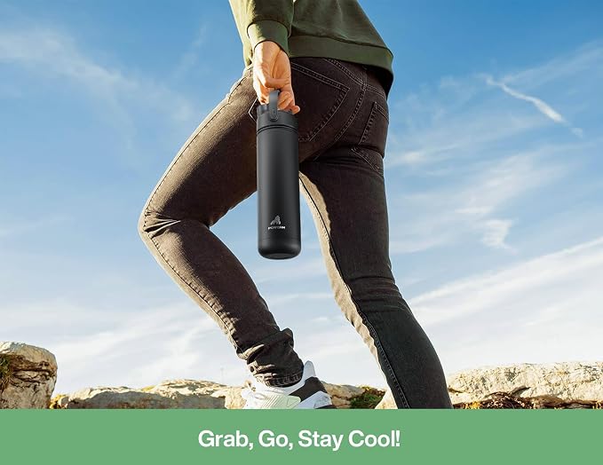 POWCAN 26 oz Insulated Water Bottle: 2-in-1 Straw and Spout Lid, Leak-proof | Keep Cold 24H, Cupholder Friendly, BPA-Free, Stainless Steel Water Bottle for Gift, Trip, Picnic, Camping (Avocado Grove)