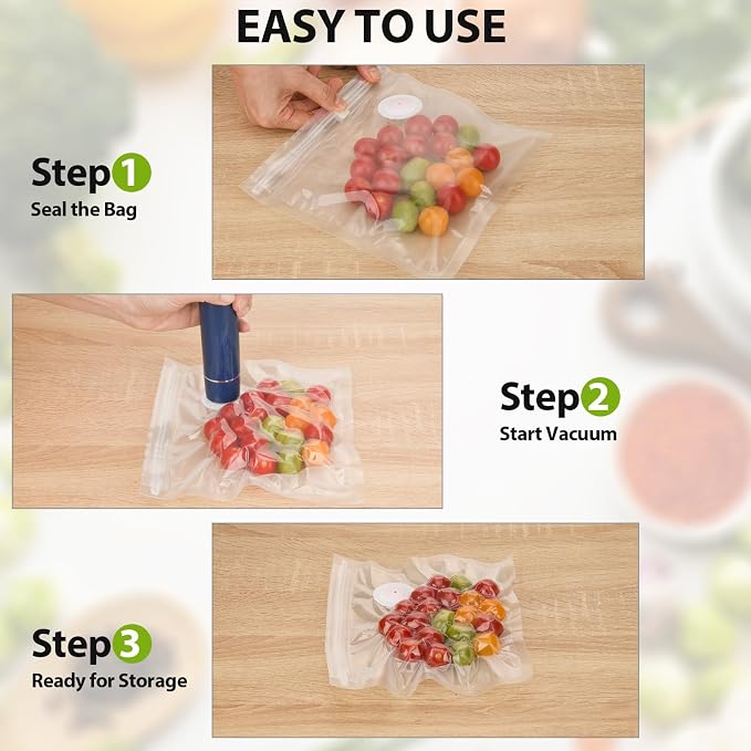 20 PCS Vacuum Sealer Bags for Food, BPA-Free Reusable Vacuum Zipper Bags with Upgraded Air Valve, Sous Vide & Meal Prep Vacuum Storage Bags, Compatible with Handheld & External Vacuum Sealer Machines