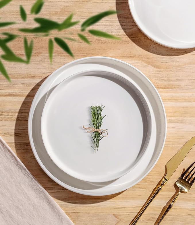 Ceramic Dinnerware Set for 8, 24-Piece Plates and Bowls Set | Lightweight Porcelain Dish Set, Scratch Resistant, Oven & Microwave & Dishwasher Safe, Bright White