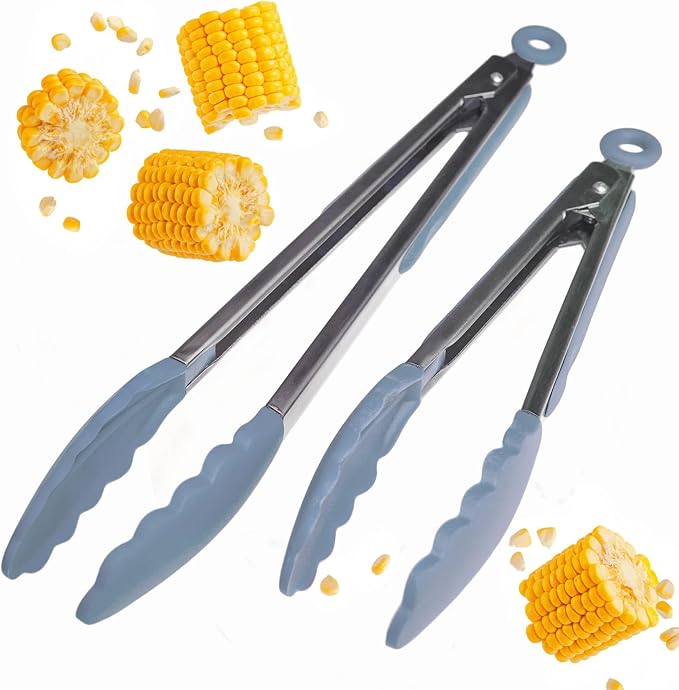 Starpack Get a Grip Silicone Kitchen Tongs (2-Pack, 9" + 12") - LFGB Non Toxic, 600°F Heat Resistant, BPA-Free - Heavy-Duty Stainless Steel, Locking - Dishwasher Safe for Nonstick Cookware