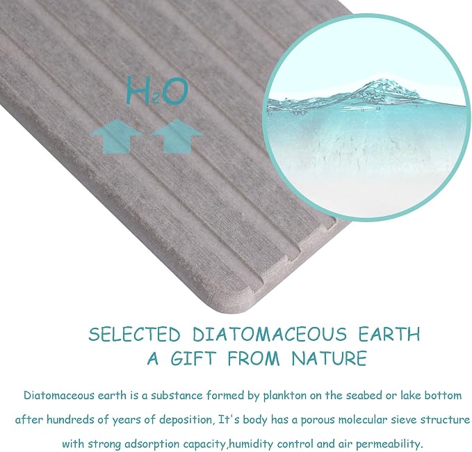 NiuYichee 2 PCS Water Absorbent diatomite Coasters, 8.3" x 4" Water Absorbing Stone Tray for Sink, Stone Drying mat for Kitchen Counter, Stone soap Tray Used for Hand Soaps & toiletries & Plants