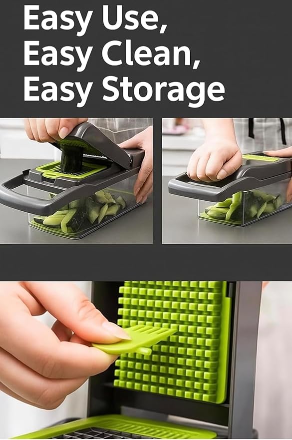 Vegetable Chopper 12-in-1 Multifunctional Food Chopper with 7 Blades, Veggie, Food, Onion Chopper, Cucumber Slicer, Versatile Mandoline, Includes Egg Separator & Finger Guard