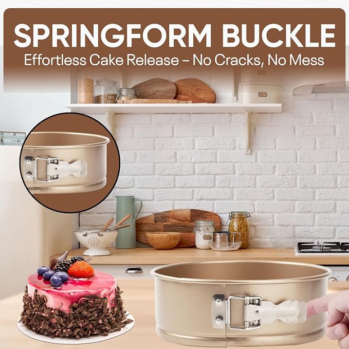 Good Dee's Circle Springform Cake Pan 8.5'' - Non Stick Ceramic Coating - Free From Chemicals - Perfect for Birthday Cakes, Tartes, & More - Cream