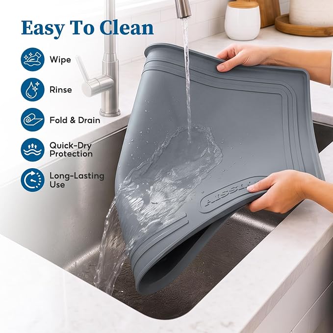 Under Sink Mat 25x19, Waterproof Liner for Under Sink Organizers, Dark Gray | BPA-Free Silicone with 0.59" Raised Edge Helps Contain Leaks, Spills & Drips to Protect Kitchen Cabinets