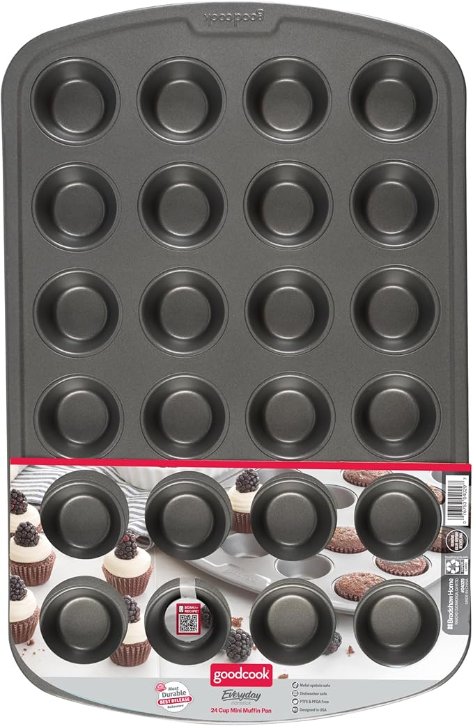 GoodCook Mini Nonstick Steel 24‑Cup Muffin and Cupcake Pan with 1‑7/8-Inch Bite‑Size Cups, Gray