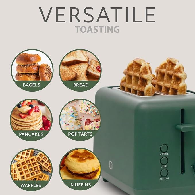 WILLOW Eco Series 2-Slice Toaster, Extra-Wide Slots for Bagels & Artisan Bread, 6 Shade Browning Settings, High-Lift Toast Boost, Removable Crumb Tray, Cancel/Defrost Buttons, Toaster 2 Slice