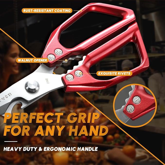 Huusk Kitchen Scissors all Purpose - Japanese Kitchen Shears for Food | Heavy Duty Meat Scissors with Non-Slip Handle for Chicken Bones and Turkey, Gifts for Women Men