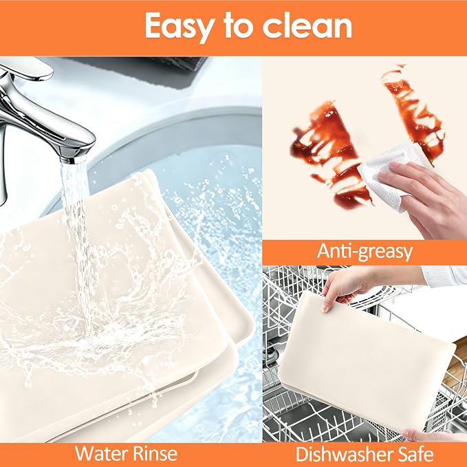 Silicone Coffee Maker Mat with Lip for Countertops 15.7''x11.8''Cream White | Multi leak-proof coffee tray for countertop, non-slip silicone mat fits most coffee makers & espresso machines, wipe-clean