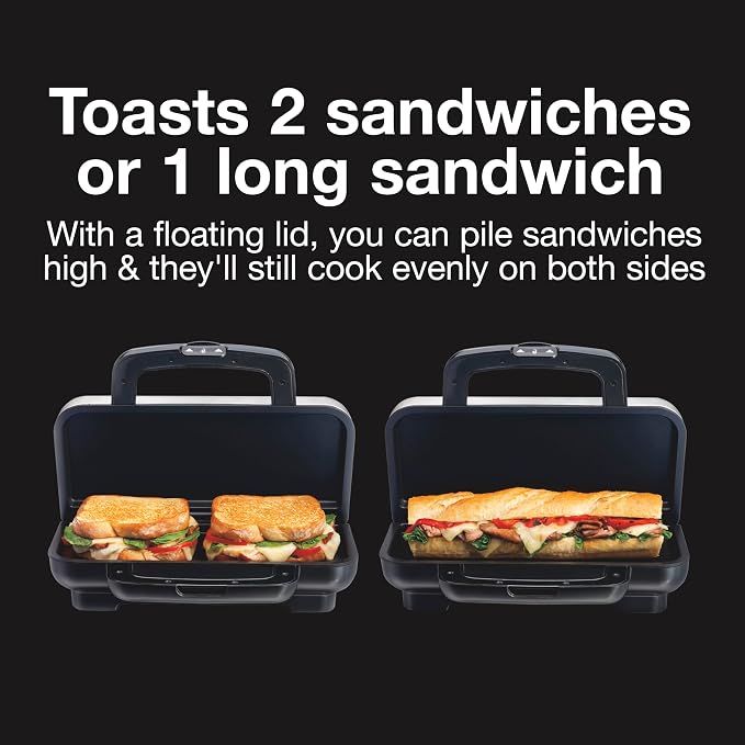 Proctor Silex Deluxe Hot Sandwich Maker With PFAS-Free Non-Stick Plates | Fits 2 Grilled Cheese, Reubens, Tortas Or Subs | Easy-Clean Durable Ceramic Surface | Stainless Steel | 25415MN