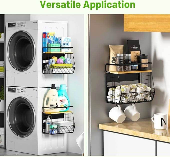 2 Set Magnetic Shelf for Refrigerator with Wood Lid, Fruit Potato & Onion Storage Bins, Pantry Organizers & Storage, Large Container Magnetic Spice Rack for Refrigerator, Kitchen Counter, Cabinet | Strong magnet holds 50lbs, ventilated bin for produce,...