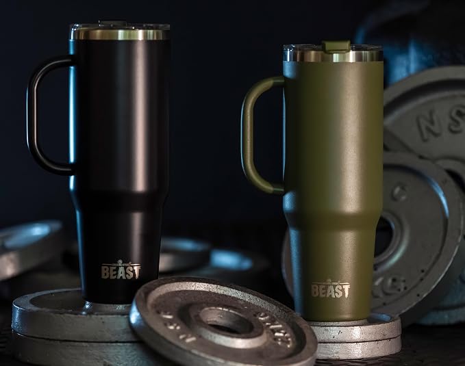 Beast 50 oz Tumbler with Handle Stainless Steel Vacuum Insulated Coffee Ice Cup Double Wall Travel Flask (Army Green)