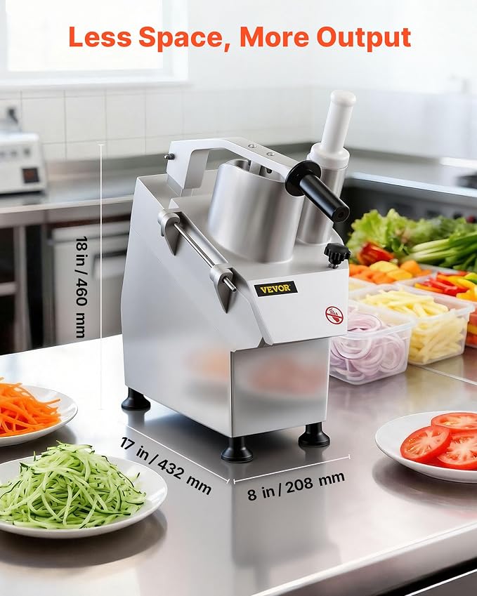 VEVOR Commercial Food Processor 550W Electric Vegetable Slicer 6 Blades | 2 Feeding Holes, 1600 RPM Stainless Steel Vegetable Processor, Interchangeable Blade, 3mm/4mm/7mm Shred and 2mm/4mm Slice