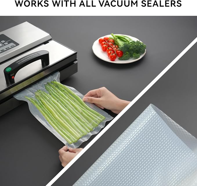 VestaEco Compostable Vacuum Sealer Bags for Food, 50 Quart 8" x 12" Precut | Heavy-Duty Embossed Vacuum Seal Bags for Food Saver, BPA-Free, for Storage, Meal Prep or Sous Vide