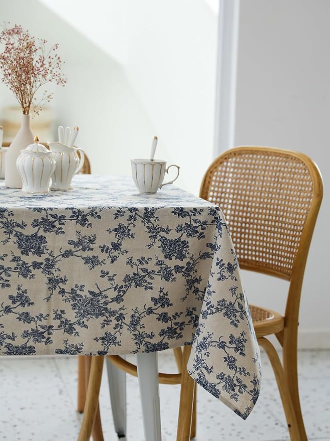 Pastoral Rectangle Tablecloth - 52 x 70 Inch Table Cloth - Washable Table Cover with Dust-Proof Wrinkle Resistant for Restaurant, Picnic, Indoor and Outdoor Dining, Floral (Dark Blue)
