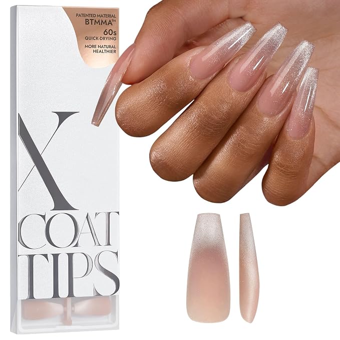 BTArtboxnails XCOATTIPS Cat Eye French Tip Press On Nails, L Coffin, Brown | Lamp-Curable 4-Week Wear, Salon Quality Value at Home, Natural Nail Look, Easy-to-Apply for Beginners, 160ct Nail Tips Only
