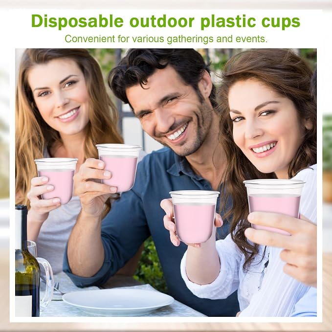 Ziliny 100 Pcs 12oz Plastic Stemless Wine Glasses Disposable, Clear | Plastic Wine Glasses for Parties Weddings Birthdays, Cocktail Drinking Cups, Round Bowl, Bulk Event Supplies
