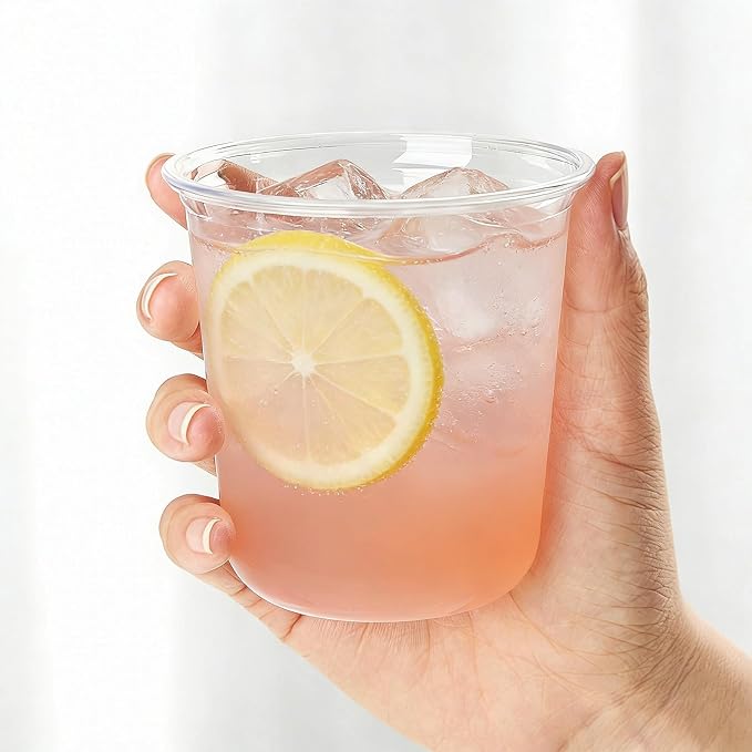100 x Round Bottom Clear Plastic Cups 12 oz | Disposable Cocktail Cups, Stemless Wine Glasses, Cute Plastic Party Cups for Meeting, Wedding, Birthday, Party Supplies