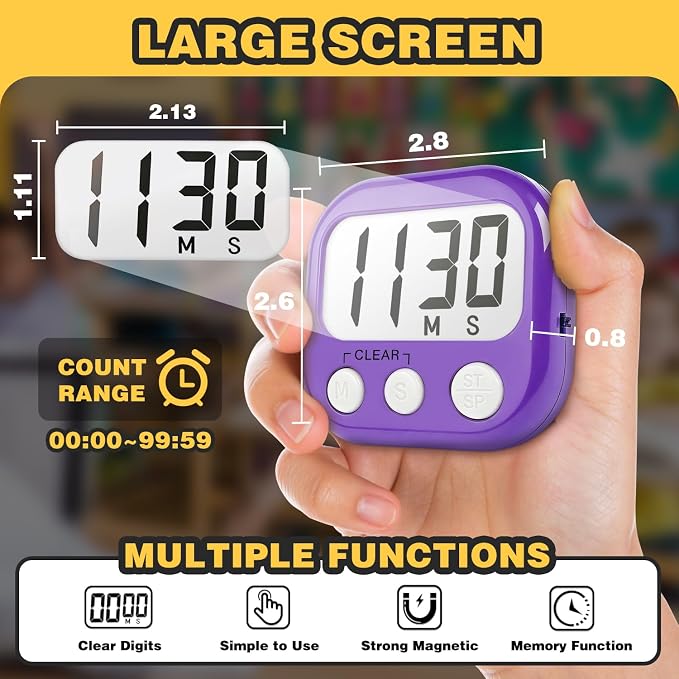 Classroom Timers for Teachers Kids Large Magnetic Digital Timer Teacher Supplies 2 Pack-Orange Purple