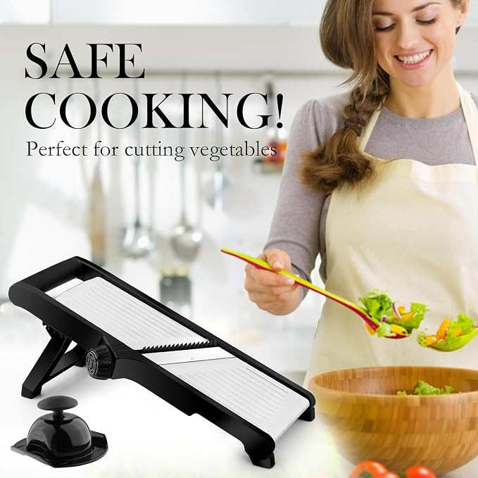 WELTONHM Mandoline Slicer, Adjustable Mandoline Slicer for Kitchen, Stainless Steel Mandolin Vegetable Chopper for Potato, Julienne Cutter with Cut-Resistant Gloves, Black | Stainless Steel Mandoline Slicer for Onion, Cucumber, Cabbage, Potato and Carr...