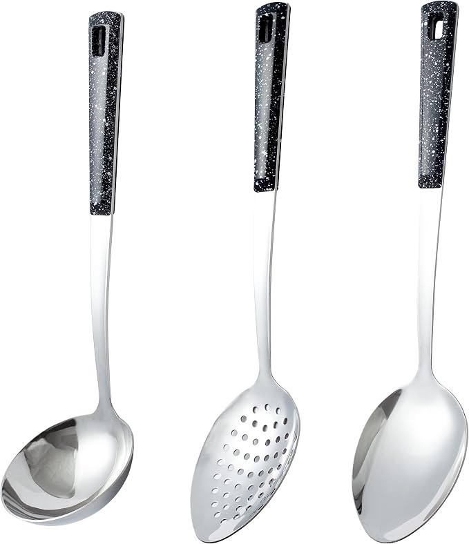 Stainless Steel Serving Spoons Set | Large Serving Spoons with Ladle & Slotted Spoon, Metal Serving Spoons for Buffet, Soup, Rice, Commercial & Home Kitchen