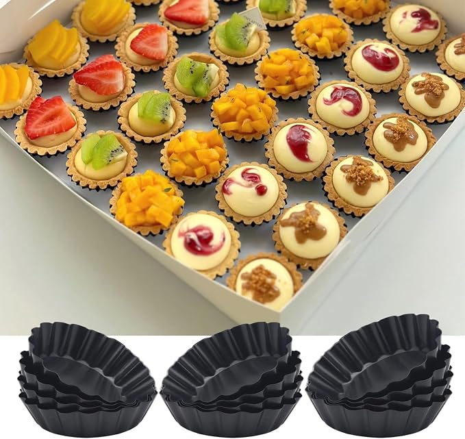 3 Inch Mini Quiche Pans 12 Pack, Round Egg Tart Molds with Removable Bottom. Small Tart Pans w/Non-Stick Coating Rugged Carbon Steel for Tartlets Shells Desert Making Christmas Festival Party