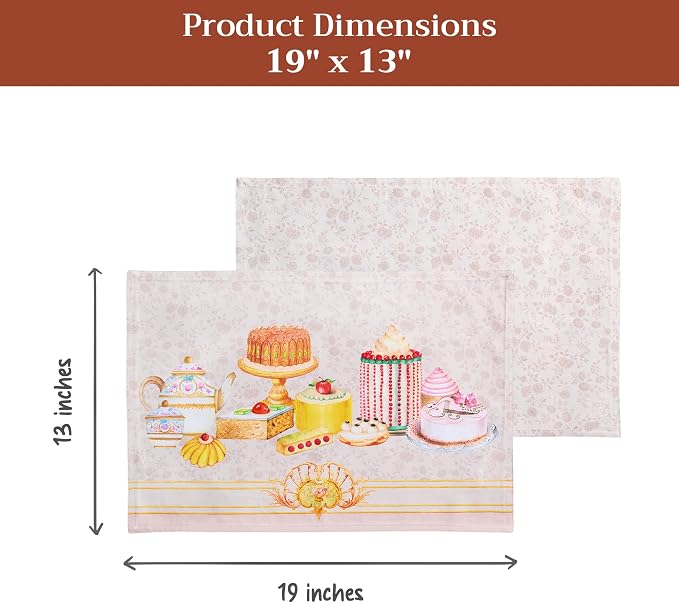 Maison d' Hermine Placemats Set of 4 Reusable 100% Combed Cotton (13"x19") | Cloth Place Mats Washable Table Mats for Kitchen Dining Party Wedding Hotel Home Restaurant Spring Summer - Pastries