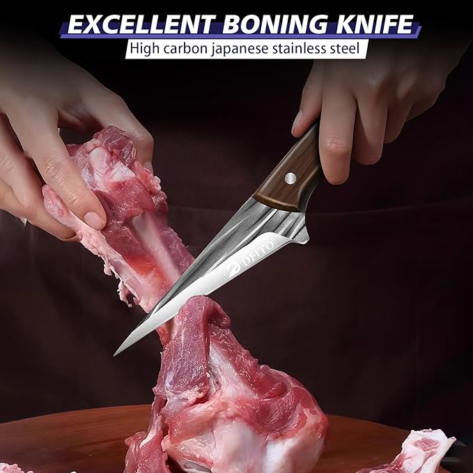 Butcher Knife Set, Sharp Kitchen Knife Set with Roll Bag Gift for Men | Hand Forged 14PCS Butcher Chef Knife Set with Bone Chopping Knives & Meat Cleaver Knife & Fillet Knives for Home, Camping BBQ