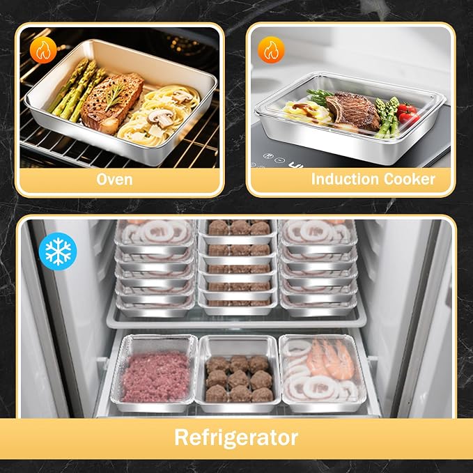 8-Piece Stainless Steel Food Storage Containers with Lids - Stackable, Reusable Meal Prep Containers for Kitchen, Lunch & Fresh Produce (8 Containers + 8 Lids)