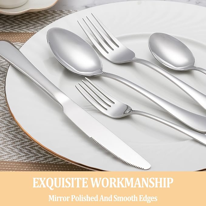 60 Piece Silverware Set Service for 12,Premium Stainless Steel Flatware Set,Mirror Polished Cutlery Utensil Sets,Durable Home Kitchen Eating Tableware Sets,Include Fork Knife Spoon,Dishwasher Safe