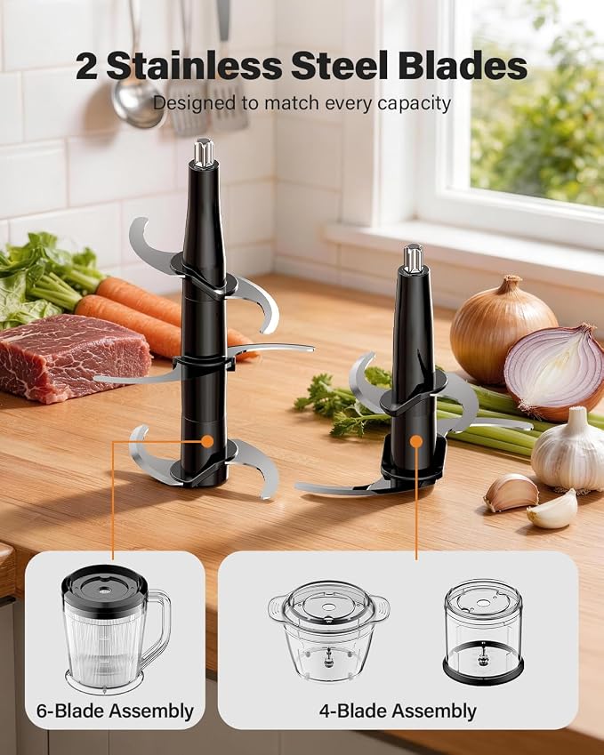 SHARDOR 3-in-1 Small Food Processor/Blender, 400W Powerful Food Chopper with 6-Cup Jar, 4-Cup Processor Bowl & 2-Cup Chopper Bowl, for Food Prep, Smoothies and Milkshakes
