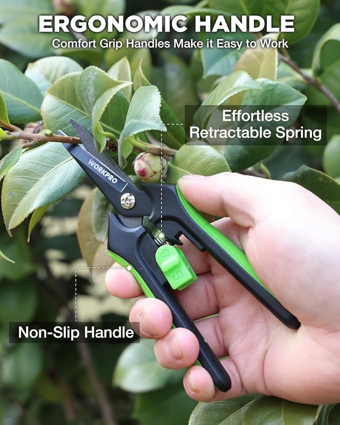 WORKPRO 2-Pack 6-Inch Garden Pruning Shears | High-Carbon Steel Gardening Scissors, Spring-Loaded Nonstick Pruning Shears with Safety Lock for Fruit & Vegetable Picking